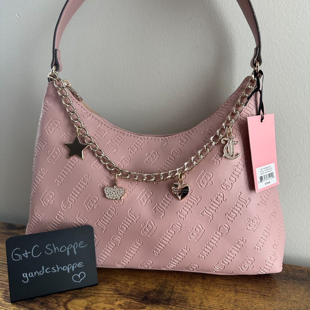 NWT Juicy Couture Not Your Babe Dusty Blush Pink Hobo Shoulder Bag Gold Charm